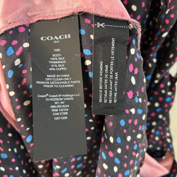Coach Dress Silk Signature Navy Pink Dot SZ2 Sleeveless Midi Belted Classic - Picture 12 of 12
